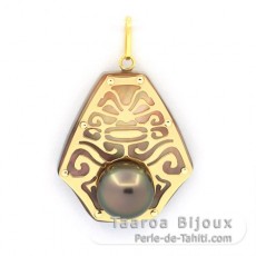 Colgante de Oro 18K, Nacarado e 1 medio Perla de Tahití - Dimensiones = 24 x 21 mm - Tiki