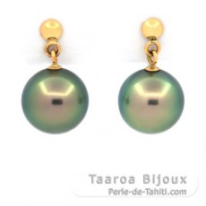 Aretes de Oro 18Kl y 2 Perlas de Tahiti Redondas B 8.9 mm