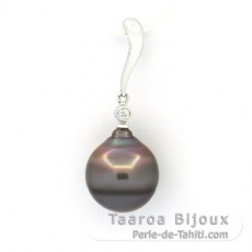 Colgante de Plata y 1 Perla de Tahiti Anillada B/C 12.2 mm