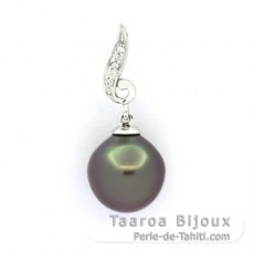 Colgante de Plata y 1 Perla de Tahiti Semi-Barroca B 10 mm