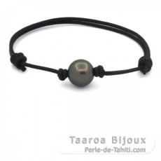 Pulsera de Cuero y 1 Perla de Tahiti Redonda C 12.3 mm