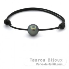 Pulsera de Cuero y 1 Perla de Tahiti Redonda C 12.7 mm