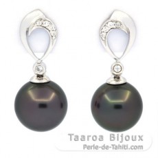 Aretes de Plata y 2 Perlas de Tahiti Redondas C 9.6 mm