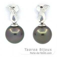 Aretes de Plata y 2 Perlas de Tahiti Redondas C 8.7 mm