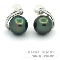 Aretes de Plata y 2 Perlas de Tahiti Redondas C+ 9.3 mm