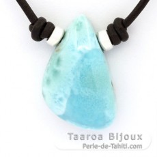 Collar de Cuero y 1 Larimar - 26 x 17 x 10 mm - 7.3 gr