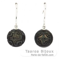 Aretes de Plata y 2 Perlas de Tahiti Grabada 11.9 mm