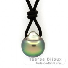 Collar de Cuero y 1 Perla de Tahiti Anillada C 10.7 mm