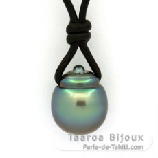 Collar de Cuero y 1 Perla de Tahiti Anillada C 12.5 mm