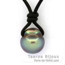 Collar de Cuero y 1 Perla de Tahiti Anillada C 11.8 mm