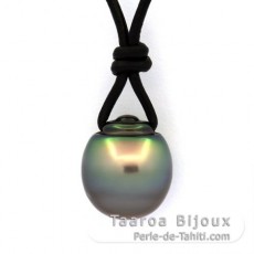 Collar de Cuero y 1 Perla de Tahiti Anillada C 13.2 mm
