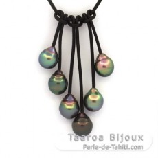 Collar de Cuero y 6 Perlas de Tahiti Anilladas BC 8.5 a 9.2 mm