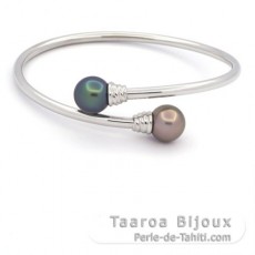 Pulsera de Plata y 2 Perlas de Tahiti Redondas B 10.1 mm