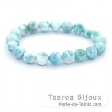 Pulsera de 20 perlas de Larimar - 9.5 a 9.7 mm - 16 cm - 25.8 gr