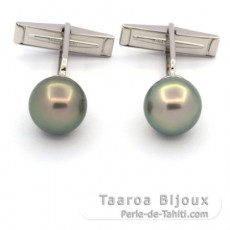 Mancuernas de Plata y 2 Perlas de Tahiti Redondas C 10.8 mm