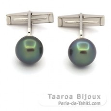 Mancuernas de Plata y 2 Perlas de Tahiti Redondas C+ 11 mm