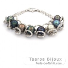 Pulsera de Plata y 8 Perlas de Tahiti Semi-Barrocas C 9.1 a 9.4 mm