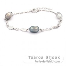 Pulsera de Plata y 3 Keishis de Tahiti