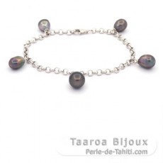 Pulsera de Plata y 5 Keishis de Tahiti