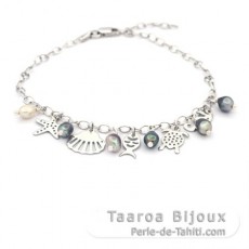 Pulsera de Plata y 6 Keishis de Tahiti