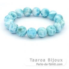 Pulsera de 16 perlas de Larimar - 12.7 a 13 mm - 18 cm - 50.9 gr