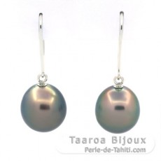 Aretes de Oro blanco 14Kl y 2 Perlas de Tahiti Semi-Barrocas B 9.4 mm