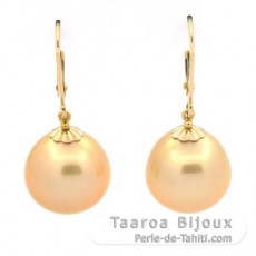 Aretes de Oro 18Kl y 2 Perlas de Australia Semi-Barrocas 1 B & 1 C 12.5 mm