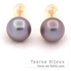 Aretes de Oro 18Kl y 2 Perlas de Tahiti Redondas B 9.1 mm