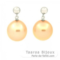 Aretes de Oro blanco 14Kl y 2 Perlas de Australia Semi-Barrocas B 11.5 mm