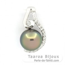 Colgante de Plata y 1 Perla de Tahiti Redonda C 8.4 mm