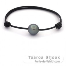 Pulsera de Cuero y 1 Perla de Tahiti Semi-Barroca B/C 11.2 mm