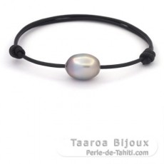 Pulsera de Cuero y 1 Perla de Tahiti Semi-Barroca B 11.3 mm