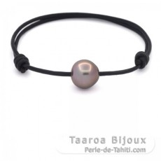 Pulsera de Cuero y 1 Perla de Tahiti Semi-Barroca B 11.3 mm