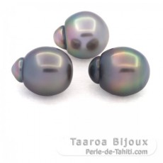 Lote de 3 Perlas de Tahiti Semi-Barrocas B de 10.7 a 10.8 mm