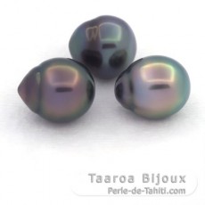 Lote de 3 Perlas de Tahiti Semi-Barrocas B/C de 10.5 a 10.9 mm