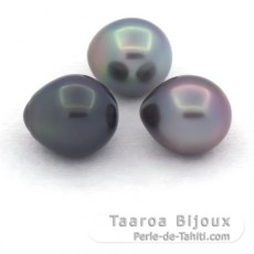 Lote de 3 Perlas de Tahiti Semi-Barrocas C de 10.5 a 10.9 mm