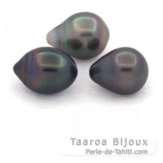 Lote de 3 Perlas de Tahiti Semi-Barrocas B/C de 10.5 a 10.9 mm