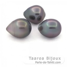 Lote de 3 Perlas de Tahiti Semi-Barrocas B de 10.5 a 10.8 mm