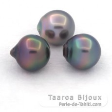 Lote de 3 Perlas de Tahiti Semi-Barrocas B de 10.6 a 10.7 mm