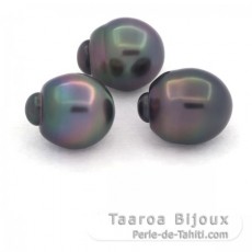 Lote de 3 Perlas de Tahiti Semi-Barrocas B de 10.6 a 10.8 mm