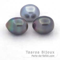 Lote de 3 Perlas de Tahiti Semi-Barrocas B/C de 10.5 a 10.9 mm