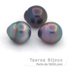 Lote de 3 Perlas de Tahiti Semi-Barrocas B de 10.6 a 10.9 mm