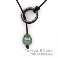Collar de Cuero y 1 Perla de Tahiti Semi-Barroca C 11.6 mm