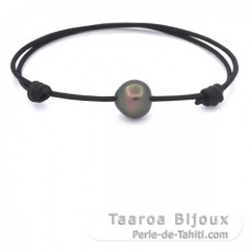 Pulsera de Cuero y 1 Perla de Tahiti Semi-Barroca B 10.8 mm