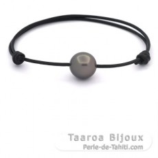 Pulsera de Cuero y 1 Perla de Tahiti Semi-Barroca C 12.3 mm