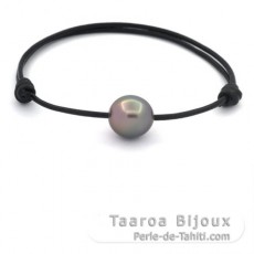 Pulsera de Cuero y 1 Perla de Tahiti Semi-Barroca B 11.6 mm