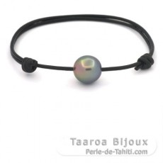 Pulsera de Cuero y 1 Perla de Tahiti Semi-Barroca C 11.6 mm