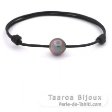 Pulsera de Cuero y 1 Perla de Tahiti Semi-Barroca B 10.6 mm