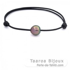 Pulsera de Cuero y 1 Perla de Tahiti Semi-Barroca A/B 10.8 mm