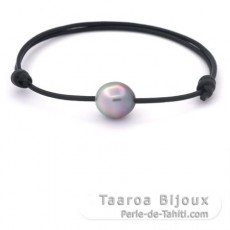 Pulsera de Cuero y 1 Perla de Tahiti Semi-Barroca B 10.8 mm